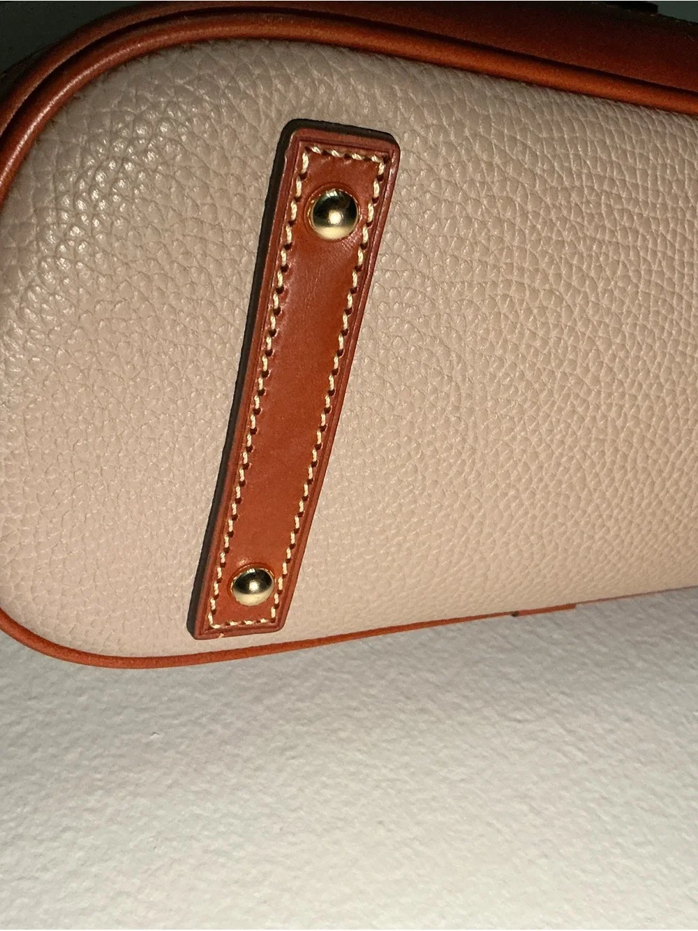 Dooney & Bourke Pebble Grain Zip Zip Dome Satchel - Oyster with British Tan Trim
